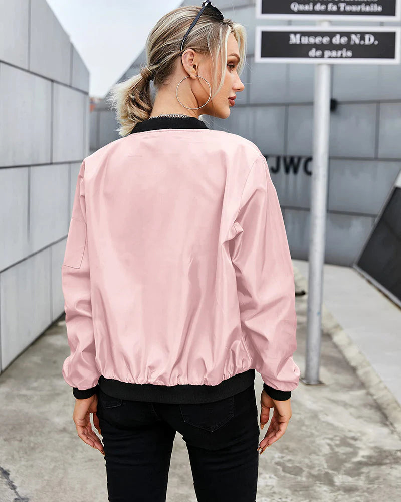 Ambrine - Klassischer Bomber Für Den Frühling Für Frauen, Mit Reißverschluss Und Taschen
