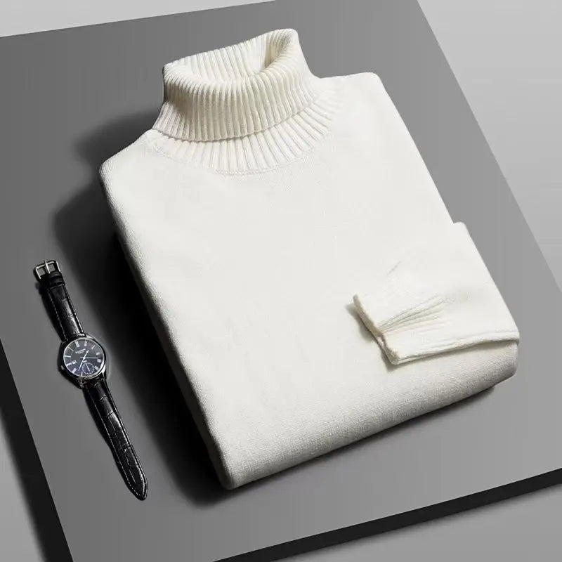 Autumn Mens High Quality Knitted Turtleneck Sweater Slim Fit Long Sleeve Anti-Pilling Pullover Solid Color Trend Men Streetwea