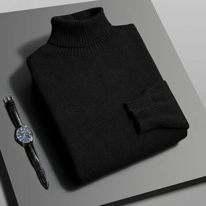 Autumn Mens High Quality Knitted Turtleneck Sweater Slim Fit Long Sleeve Anti-Pilling Pullover Solid Color Trend Men Streetwea