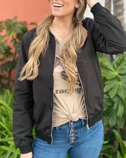 Ambrine - Klassischer Bomber Für Den Frühling Für Frauen, Mit Reißverschluss Und Taschen