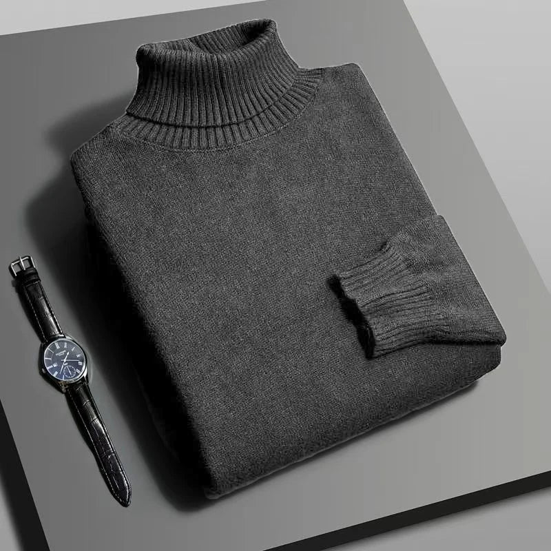 Autumn Mens High Quality Knitted Turtleneck Sweater Slim Fit Long Sleeve Anti-Pilling Pullover Solid Color Trend Men Streetwea