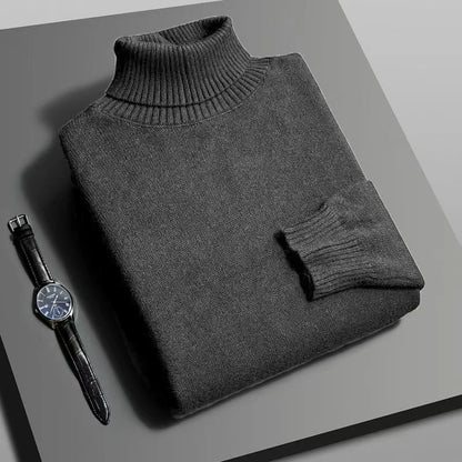 Autumn Mens High Quality Knitted Turtleneck Sweater Slim Fit Long Sleeve Anti-Pilling Pullover Solid Color Trend Men Streetwea