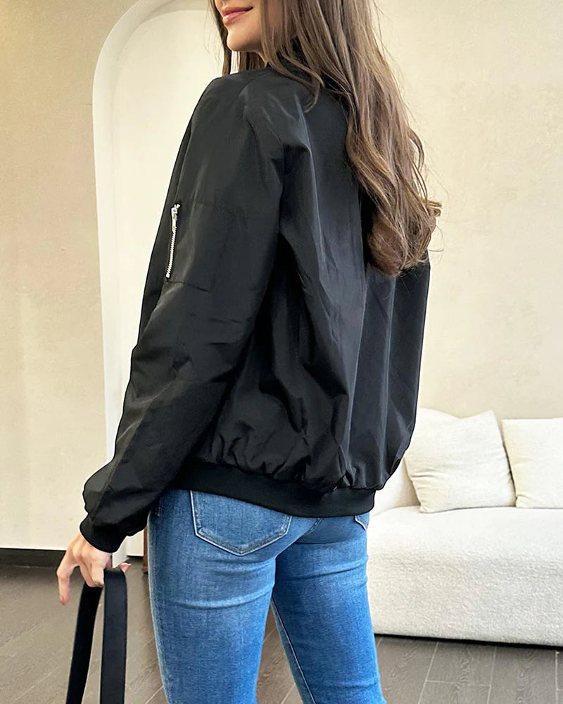 Ambrine - Klassischer Bomber Für Den Frühling Für Frauen, Mit Reißverschluss Und Taschen