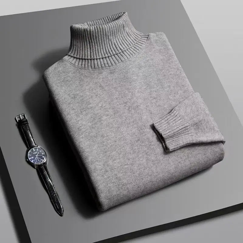 Autumn Mens High Quality Knitted Turtleneck Sweater Slim Fit Long Sleeve Anti-Pilling Pullover Solid Color Trend Men Streetwea