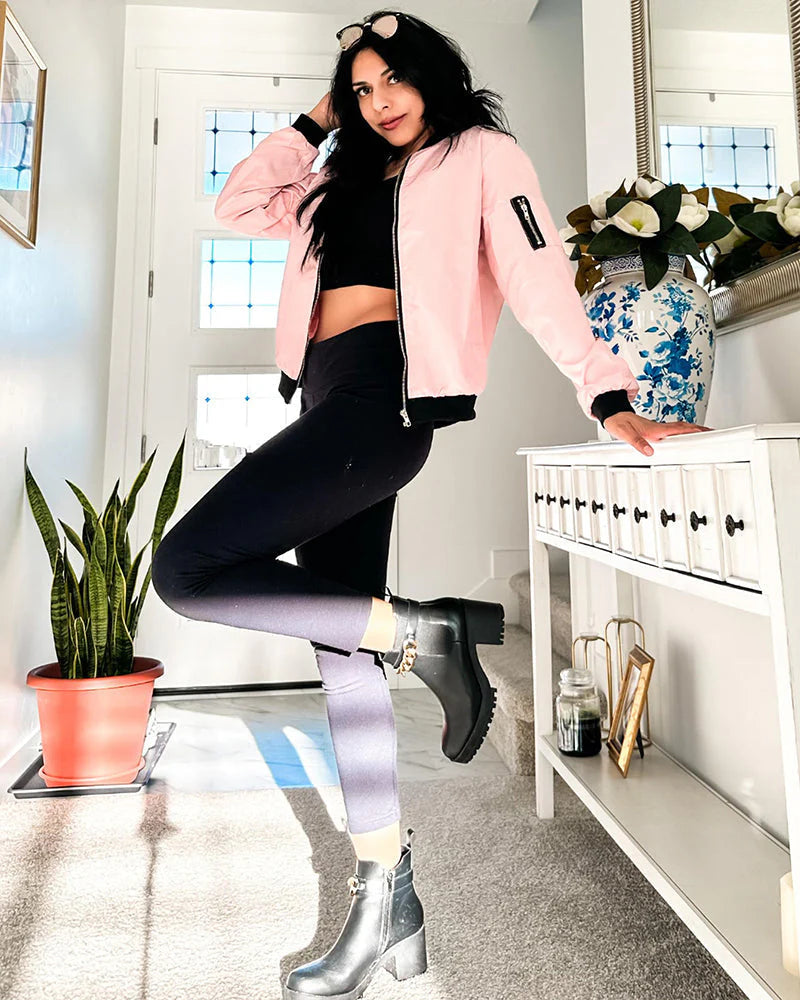 Ambrine - Klassischer Bomber Für Den Frühling Für Frauen, Mit Reißverschluss Und Taschen