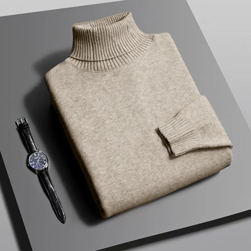 Autumn Mens High Quality Knitted Turtleneck Sweater Slim Fit Long Sleeve Anti-Pilling Pullover Solid Color Trend Men Streetwea