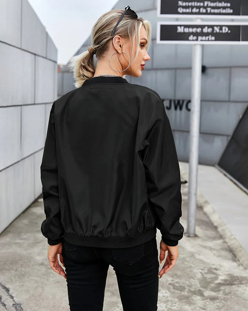 Ambrine - Klassischer Bomber Für Den Frühling Für Frauen, Mit Reißverschluss Und Taschen