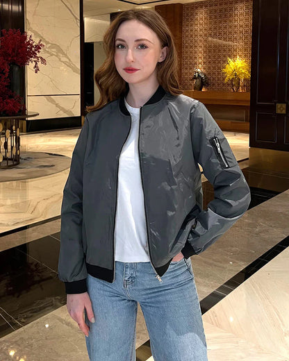 Ambrine - Klassischer Bomber Für Den Frühling Für Frauen, Mit Reißverschluss Und Taschen