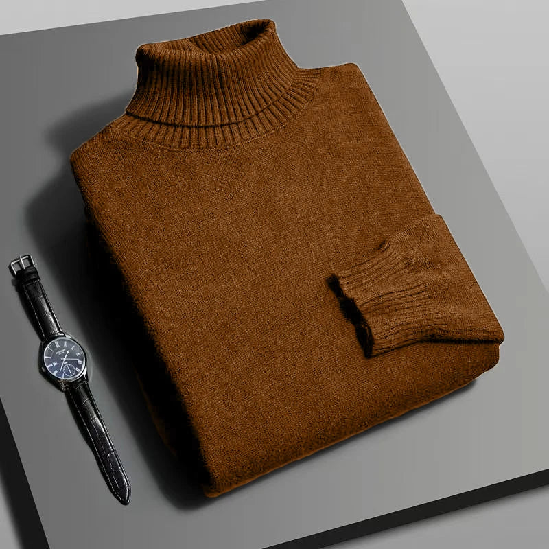 Autumn Mens High Quality Knitted Turtleneck Sweater Slim Fit Long Sleeve Anti-Pilling Pullover Solid Color Trend Men Streetwea