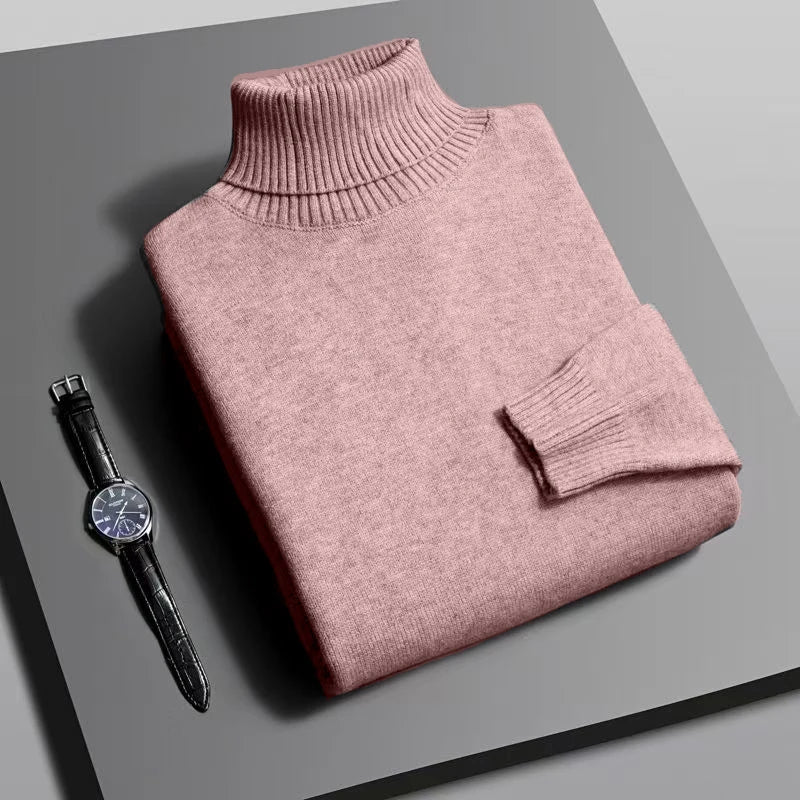 Autumn Mens High Quality Knitted Turtleneck Sweater Slim Fit Long Sleeve Anti-Pilling Pullover Solid Color Trend Men Streetwea